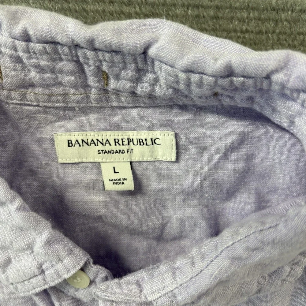 Banana Republic Shirt Mens Large Lilac 100%‎ Linen Button Up Standard Fit Resort